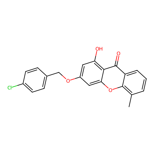 3-((4-chlorobenzyl)oxy)-1-hydroxy-5-methyl-9H-xanthen-9-one structure