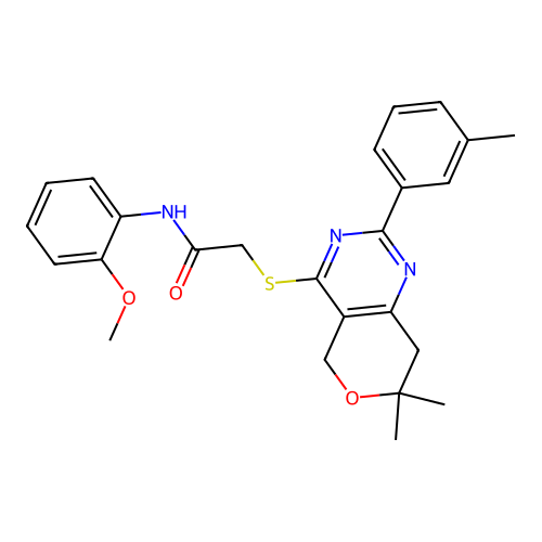 2-{[7,7-dimethyl-2-(3-methylphenyl)-7,8-dihydro-5H-pyrano[4,3-d]pyrimidin-4-yl]sulfanyl}-N-(2-methoxyphenyl)acetamide structure