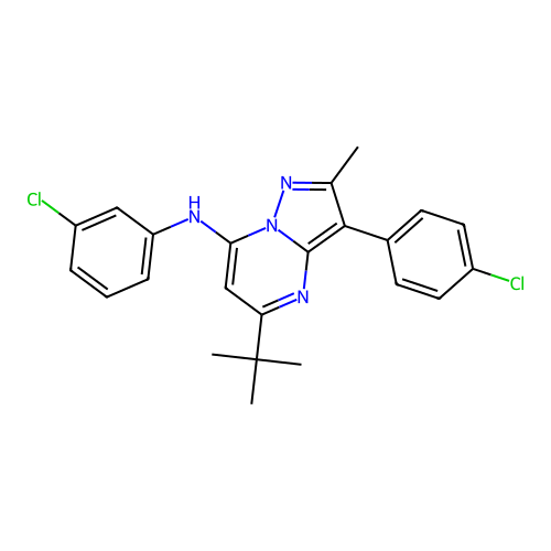 5-tert-butyl-N-(3-chlorophenyl)-3-(4-chlorophenyl)-2-methylpyrazolo[1,5-a]pyrimidin-7-amine structure