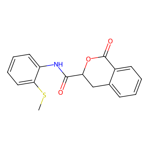 N-(2-methylsulfanylphenyl)-1-oxo-3,4-dihydroisochromene-3-carboxamide structure