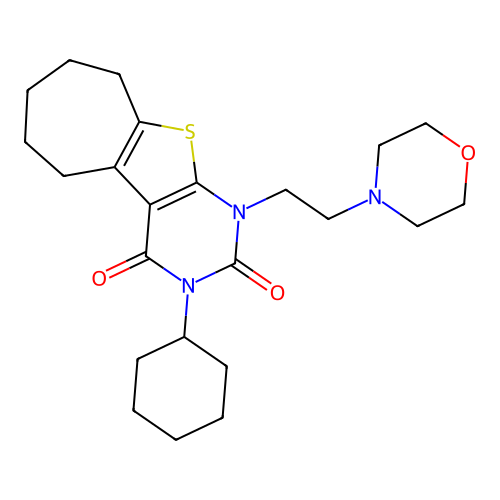 3-Cyclohexyl-1-(2-morpholin-4-yl-ethyl)-1,5,6,7,8,9-hexahydro-10-thia-1,3-diaza-benzo[a]azulene-2,4-dione structure