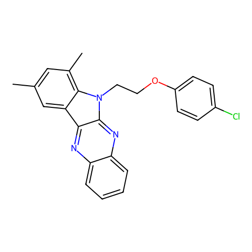 6-(2-(4-chlorophenoxy)ethyl)-7,9-dimethyl-6H-indolo[2,3-b]quinoxaline structure