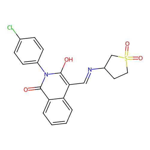 2-(4-chlorophenyl)-4-[[(1,1-dioxothiolan-3-yl)amino]methylidene]isoquinoline-1,3-dione structure
