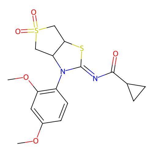 N-[(2Z)-3-(2,4-dimethoxyphenyl)-5,5-dioxidotetrahydrothieno[3,4-d][1,3]thiazol-2(3H)-ylidene]cyclopropanecarboxamide structure