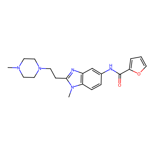 N-[1-methyl-2-[2-(4-methylpiperazin-1-yl)ethyl]benzimidazol-5-yl]furan-2-carboxamide structure