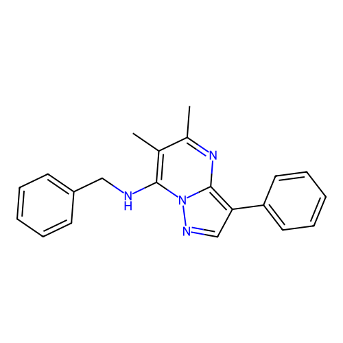 N-benzyl-5,6-dimethyl-3-phenylpyrazolo[1,5-a]pyrimidin-7-amine structure