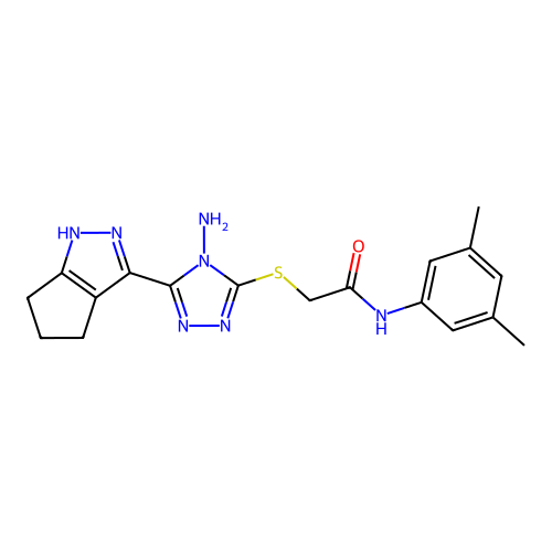 2-((4-amino-5-(1,4,5,6-tetrahydrocyclopenta[c]pyrazol-3-yl)-4H-1,2,4-triazol-3-yl)thio)-N-(3,5-dimethylphenyl)acetamide structure