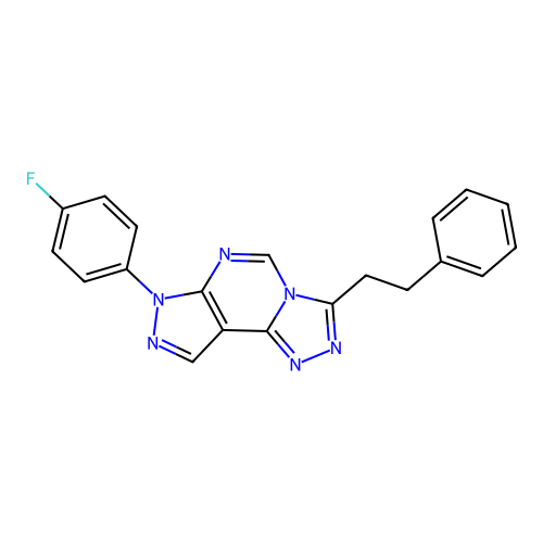 7-(4-fluorophenyl)-3-(2-phenylethyl)-7H-pyrazolo[4,3-e][1,2,4]triazolo[4,3-c]pyrimidine structure