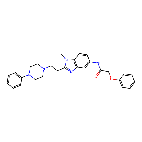 N-[1-methyl-2-[2-(4-phenylpiperazin-1-yl)ethyl]benzimidazol-5-yl]-2-phenoxyacetamide structure