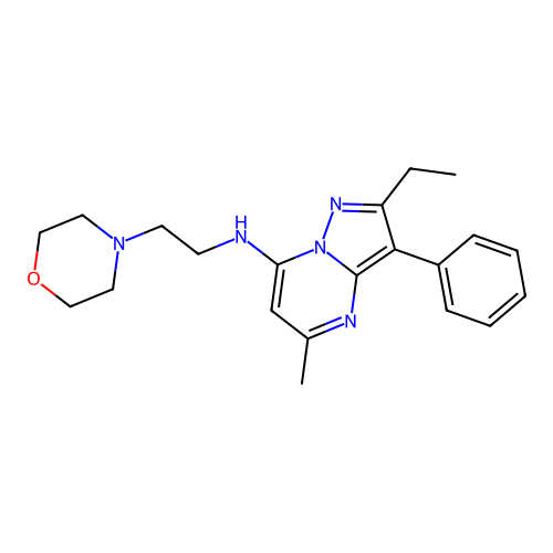 2-ethyl-5-methyl-N-(2-morpholin-4-ylethyl)-3-phenylpyrazolo[1,5-a]pyrimidin-7-amine structure