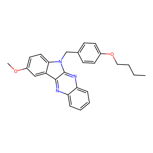 6-(4-butoxybenzyl)-9-methoxy-6H-indolo[2,3-b]quinoxaline structure