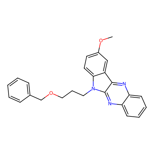 6-(3-(benzyloxy)propyl)-9-methoxy-6H-indolo[2,3-b]quinoxaline structure