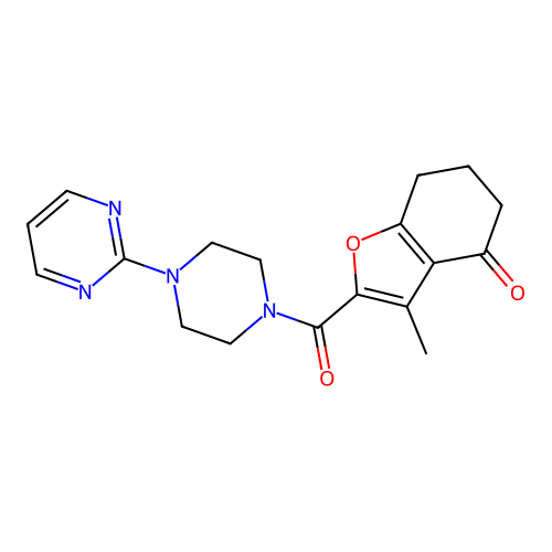 3-methyl-2-(4-(pyrimidin-2-yl)piperazine-1-carbonyl)-6,7-dihydrobenzofuran-4(5H)-one structure