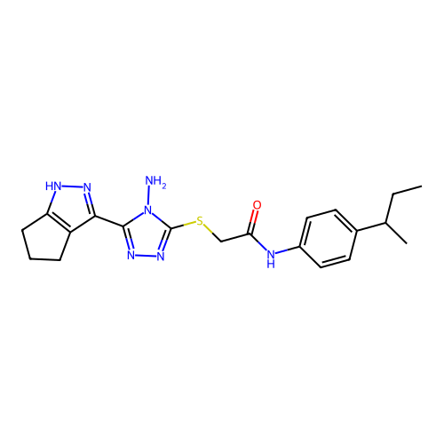 2-((4-amino-5-(1,4,5,6-tetrahydrocyclopenta[c]pyrazol-3-yl)-4H-1,2,4-triazol-3-yl)thio)-N-(4-(sec-butyl)phenyl)acetamide structure