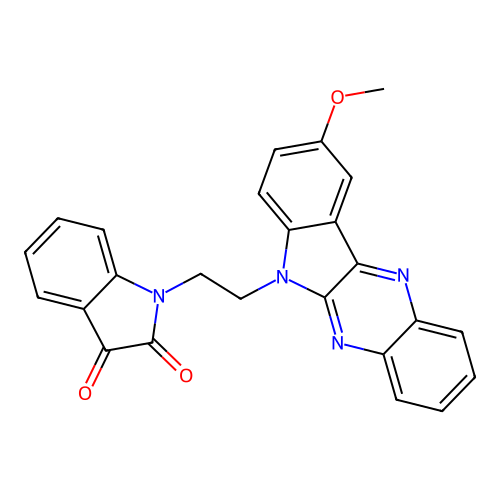 1-[2-(9-methoxy-6H-indolo[2,3-b]quinoxalin-6-yl)ethyl]-1H-indole-2,3-dione structure