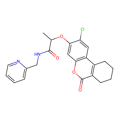 2-((2-chloro-6-oxo-7,8,9,10-tetrahydro-6H-benzo[c]chromen-3-yl)oxy)-N-(pyridin-2-ylmethyl)propanamide structure