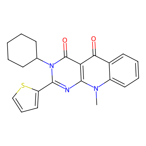 3-Cyclohexyl-10-methyl-2-thiophen-2-ylpyrimido[4,5-b]quinoline-4,5-dione structure