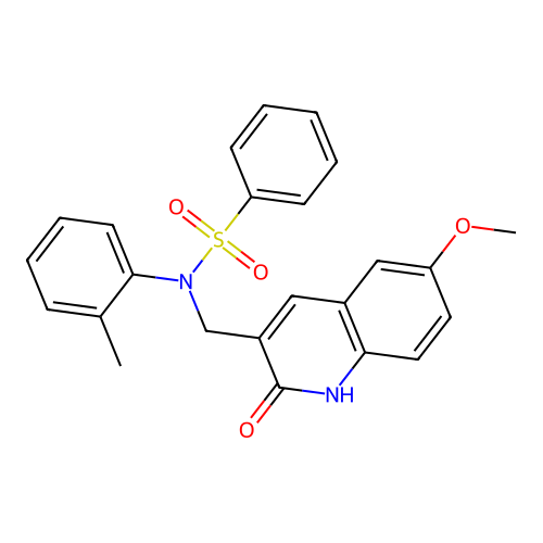N-((2-hydroxy-6-methoxyquinolin-3-yl)methyl)-N-(o-tolyl)benzenesulfonamide structure