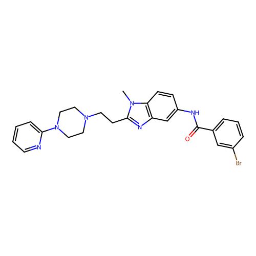 3-bromo-N-[1-methyl-2-[2-(4-pyridin-2-ylpiperazin-1-yl)ethyl]benzimidazol-5-yl]benzamide structure