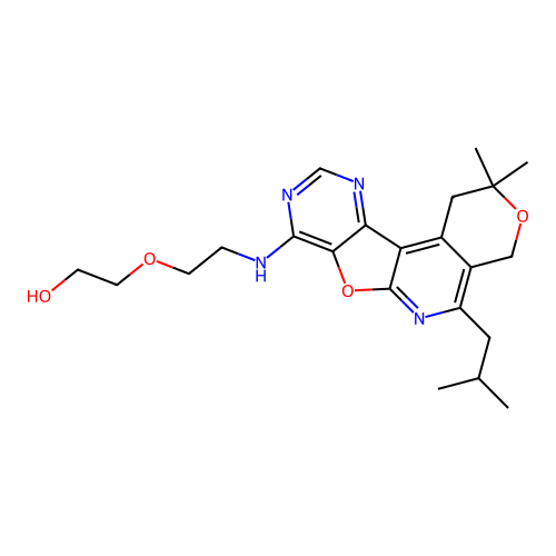 2-(2-((5-isobutyl-2,2-dimethyl-2,4-dihydro-1H-pyrano[4'',3'':4',5']pyrido[3',2':4,5]furo[3,2-d]pyrimidin-8-yl)amino)ethoxy)ethanol structure