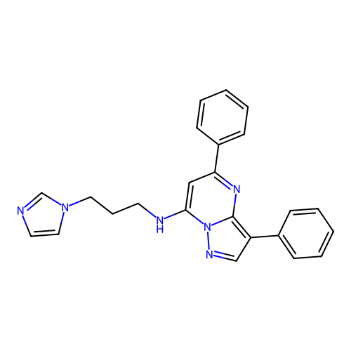 N-[3-(1H-imidazol-1-yl)propyl]-3,5-diphenylpyrazolo[1,5-a]pyrimidin-7-amine structure