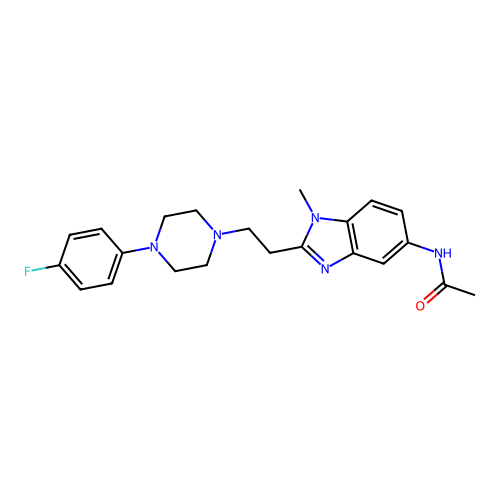 N-[2-[2-[4-(4-fluorophenyl)piperazin-1-yl]ethyl]-1-methylbenzimidazol-5-yl]acetamide structure