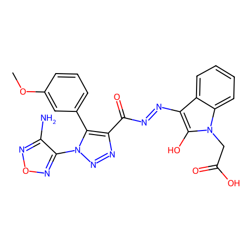 (Z)-2-(3-(2-(1-(4-amino-1,2,5-oxadiazol-3-yl)-5-(3-methoxyphenyl)-1H-1,2,3-triazole-4-carbonyl)hydrazono)-2-oxoindolin-1-yl)acetic acid structure