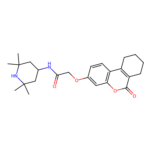 2-((6-oxo-7,8,9,10-tetrahydro-6H-benzo[c]chromen-3-yl)oxy)-N-(2,2,6,6-tetramethylpiperidin-4-yl)acetamide structure