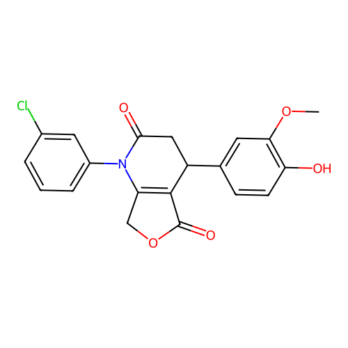 1-(3-chlorophenyl)-4-(4-hydroxy-3-methoxyphenyl)-3,4-dihydrofuro[3,4-b]pyridine-2,5(1H,7H)-dione structure