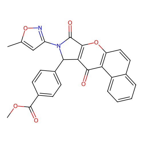 methyl 4-(9-(5-methylisoxazol-3-yl)-8,11-dioxo-8,9,10,11-tetrahydrobenzo[5,6]chromeno[2,3-c]pyrrol-10-yl)benzoate structure