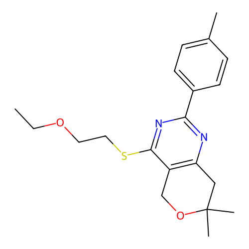 4-((2-ethoxyethyl)thio)-7,7-dimethyl-2-(p-tolyl)-7,8-dihydro-5H-pyrano[4,3-d]pyrimidine structure