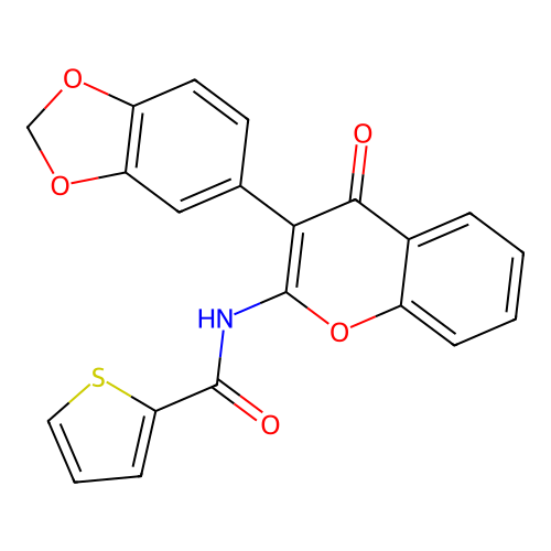 N-[3-(1,3-benzodioxol-5-yl)-4-oxochromen-2-yl]thiophene-2-carboxamide structure