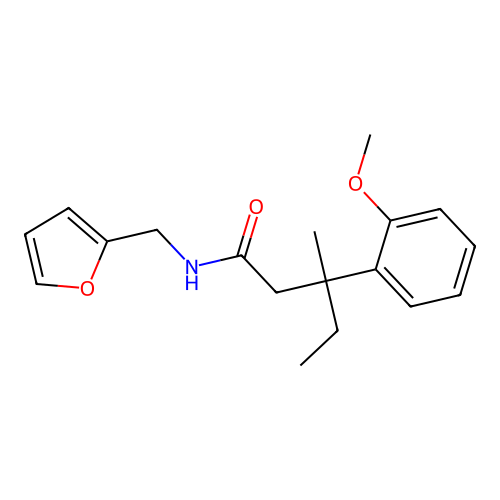 N-(furan-2-ylmethyl)-3-(2-methoxyphenyl)-3-methylpentanamide structure