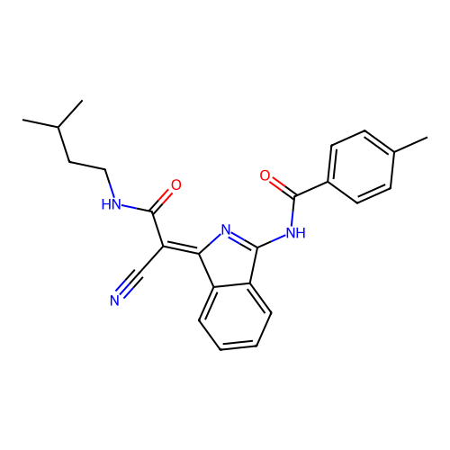 (Z)-N-(1-(1-cyano-2-(isopentylamino)-2-oxoethylidene)-1H-isoindol-3-yl)-4-methylbenzamide structure