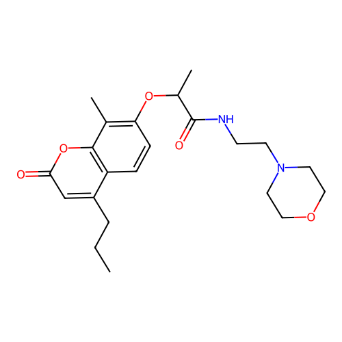 2-[(8-methyl-2-oxo-4-propyl-2H-chromen-7-yl)oxy]-N-[2-(morpholin-4-yl)ethyl]propanamide structure