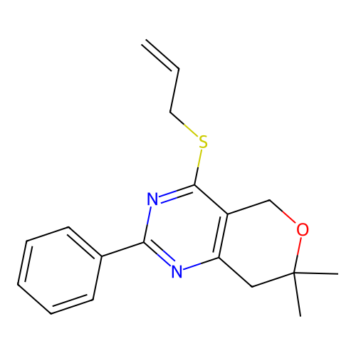 7,7-Dimethyl-2-phenyl-4-prop-2-enylsulfanyl-5,8-dihydropyrano[4,3-d]pyrimidine structure