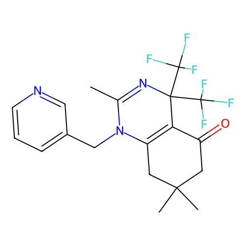 2,7,7-trimethyl-1-(pyridin-3-ylmethyl)-4,4-bis(trifluoromethyl)-6,8-dihydroquinazolin-5-one structure