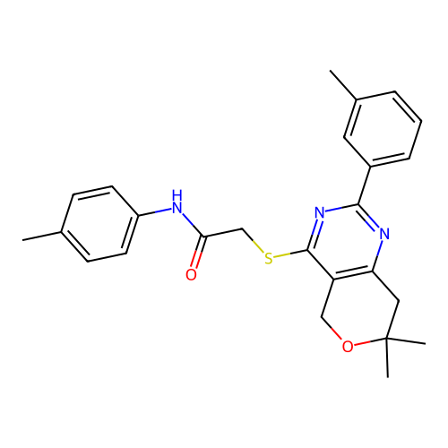 2-((7,7-dimethyl-2-(m-tolyl)-7,8-dihydro-5H-pyrano[4,3-d]pyrimidin-4-yl)thio)-N-(p-tolyl)acetamide structure