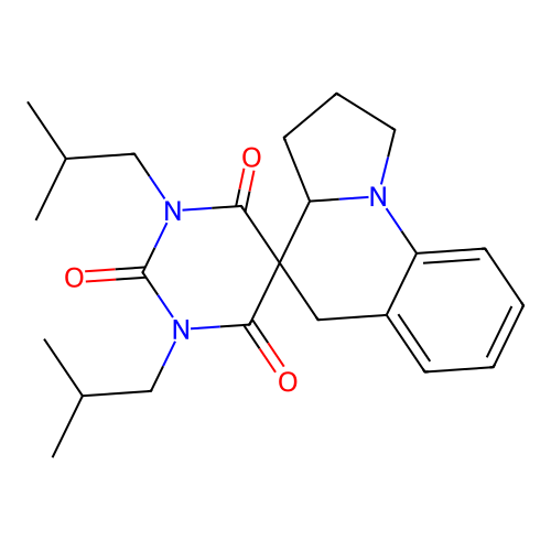 1,3-bis(2-methylpropyl)-1',2',3',3a'-tetrahydro-2H,5'H-spiro[pyrimidine-5,4'-pyrrolo[1,2-a]quinoline]-2,4,6(1H,3H)-trione structure
