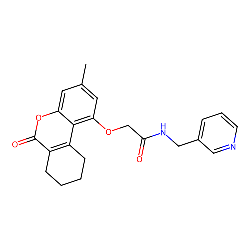 2-((3-methyl-6-oxo-7,8,9,10-tetrahydro-6H-benzo[c]chromen-1-yl)oxy)-N-(pyridin-3-ylmethyl)acetamide structure