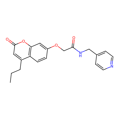2-((2-oxo-4-propyl-2H-chromen-7-yl)oxy)-N-(pyridin-4-ylmethyl)acetamide structure