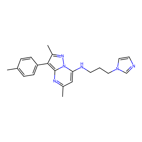 N-(3-imidazol-1-ylpropyl)-2,5-dimethyl-3-(4-methylphenyl)pyrazolo[1,5-a]pyrimidin-7-amine structure