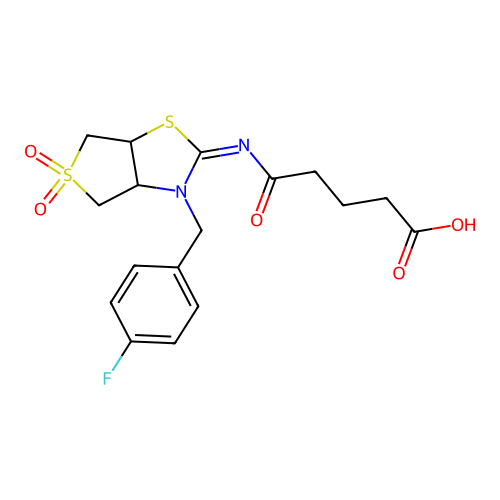 5-{[(2Z)-3-(4-fluorobenzyl)-5,5-dioxidotetrahydrothieno[3,4-d][1,3]thiazol-2(3H)-ylidene]amino}-5-oxopentanoic acid structure