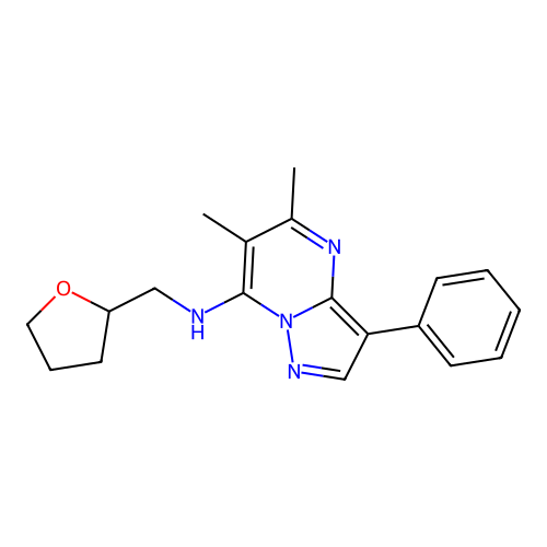 5,6-dimethyl-N-[(oxolan-2-yl)methyl]-3-phenylpyrazolo[1,5-a]pyrimidin-7-amine structure