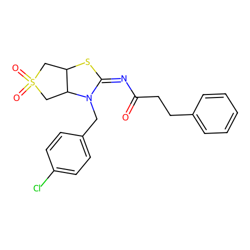 N-[(2Z)-3-(4-chlorobenzyl)-5,5-dioxidotetrahydrothieno[3,4-d][1,3]thiazol-2(3H)-ylidene]-3-phenylpropanamide structure