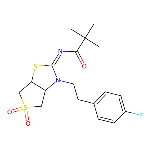 N-[(2Z)-3-[2-(4-fluorophenyl)ethyl]-5,5-dioxidotetrahydrothieno[3,4-d][1,3]thiazol-2(3H)-ylidene]-2,2-dimethylpropanamide structure