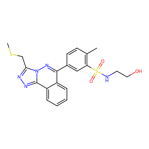 N-(2-hydroxyethyl)-2-methyl-5-(3-((methylthio)methyl)-[1,2,4]triazolo[3,4-a]phthalazin-6-yl)benzenesulfonamide structure