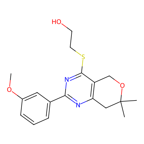 2-((2-(3-methoxyphenyl)-7,7-dimethyl-7,8-dihydro-5H-pyrano[4,3-d]pyrimidin-4-yl)thio)ethanol structure