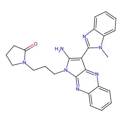 1-(3-(2-amino-3-(1-methyl-1H-benzo[d]imidazol-2-yl)-1H-pyrrolo[2,3-b]quinoxalin-1-yl)propyl)pyrrolidin-2-one structure