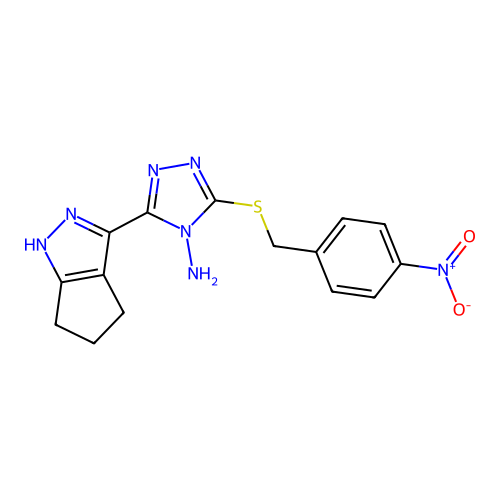 3-((4-nitrobenzyl)thio)-5-(1,4,5,6-tetrahydrocyclopenta[c]pyrazol-3-yl)-4H-1,2,4-triazol-4-amine structure